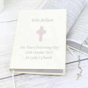 Personalised Pink Cross Holy Bible Religious Gift