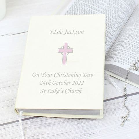 Personalised Pink Cross Holy Bible Religious Gift