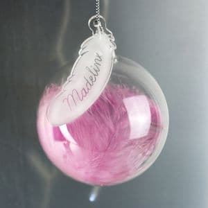 Personalised Pink Feather Christmas Bauble Gift Keepsake Any Name