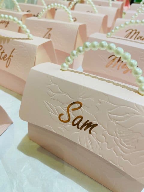 Personalised Pink Handbag Table Gift Favour With Choice Of Contents