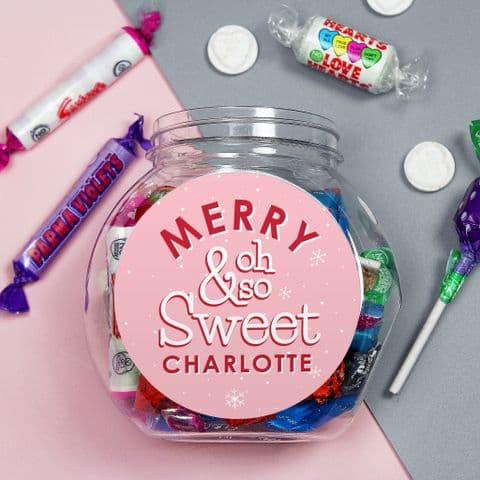 Personalised Pink Mini Sweet Jar Christmas Gift - Merry & Oh So Sweet Design