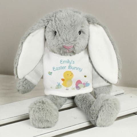 Personalised Plush Easter Bunny Wearing a knitted jumper