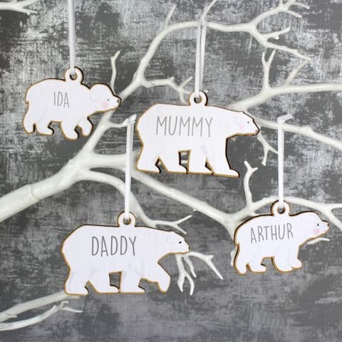 Personalised Polar Bear Christmas Tree Decorations Set Of 4 Family