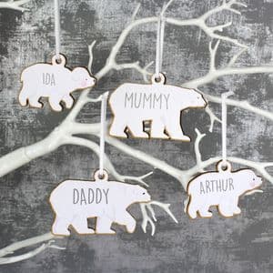 Personalised Polar Bear Christmas Tree Decorations Set Of 4 Family