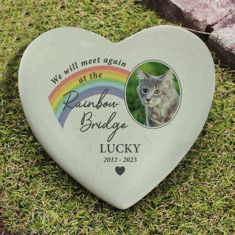 Personalised Rainbow Bridge Pet Memorial Heart Shape Stone