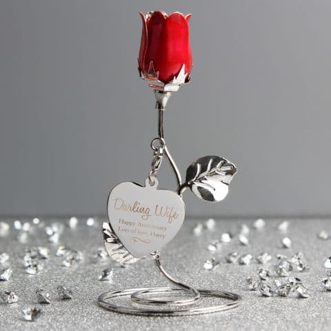 Personalised Red Rose Anniversary Gift Ornament for Wife or Girlfriend