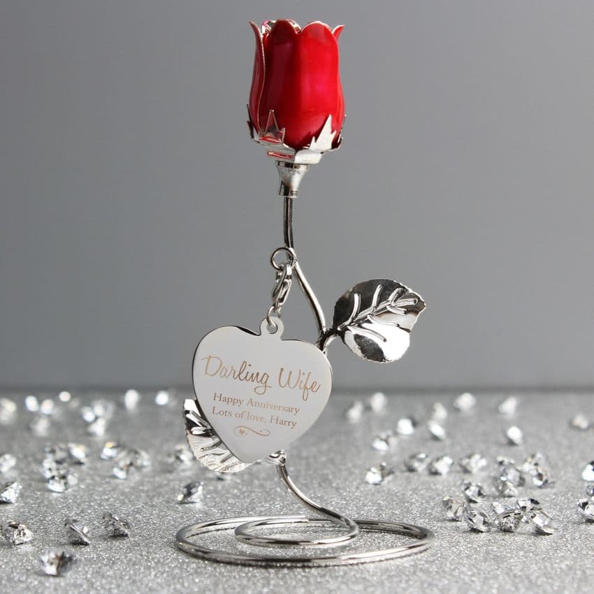Personalised Red Rose Valentines Day Gift Ornament for Wife or Girlfriend