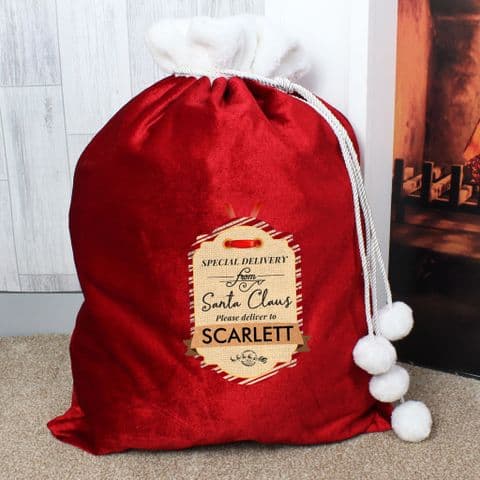Personalised Red & White Faux Fur luxury Christmas Sack Special Delivery