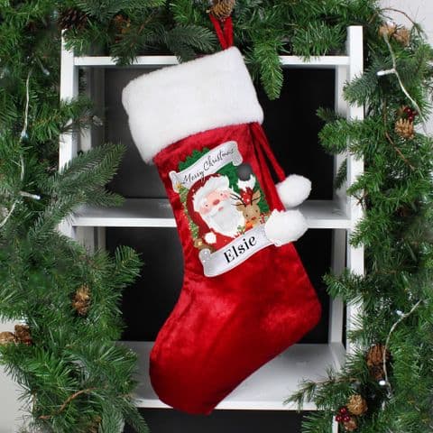 Personalised Red & White Pom Pom Santa Stocking Any Name