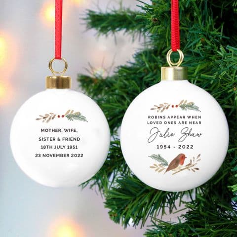 Personalised Robin Christmas Memorial Bauble