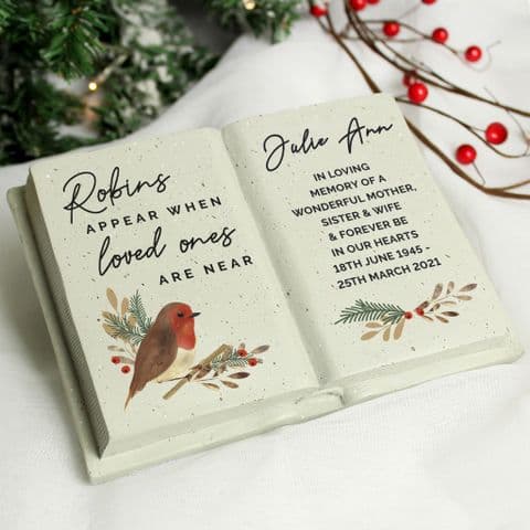 Personalised Robins Appear Memorial Book Grave Garden Ornament