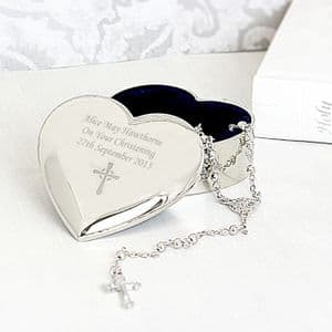 Personalised Rosary Beads In Silver Heart Trinket Box