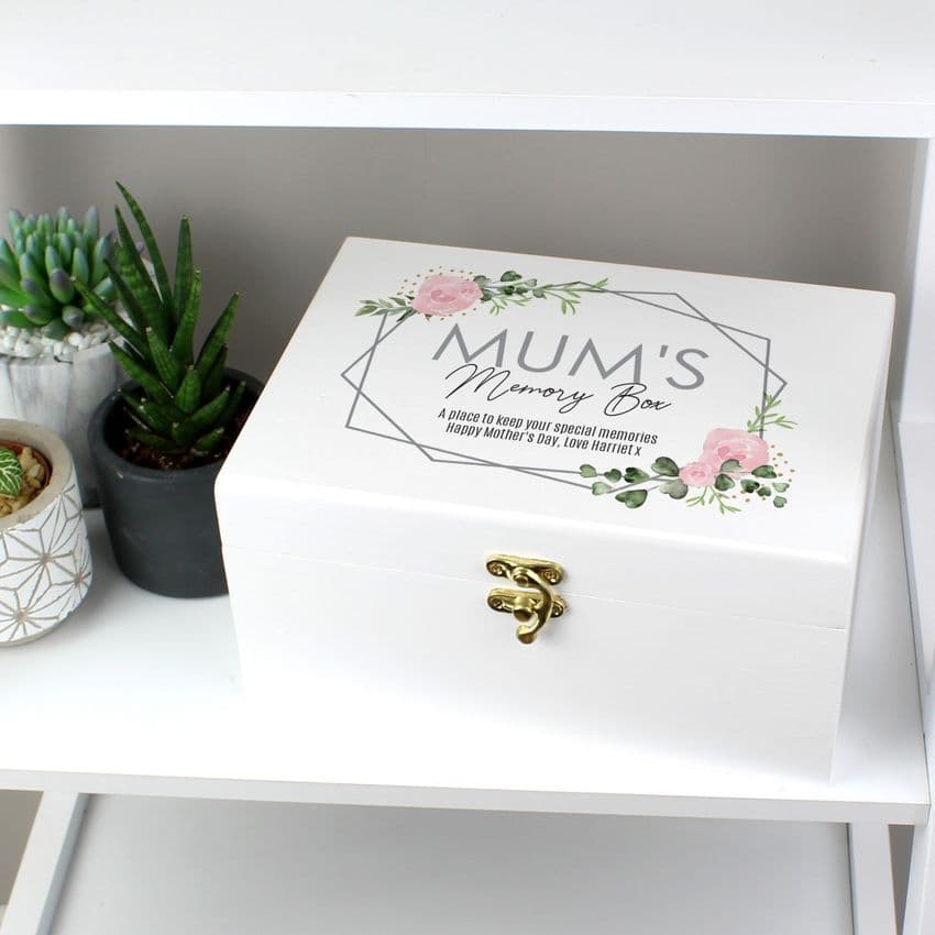 Personalised Rose Design White Wooden Memory Keepsake Storage Box