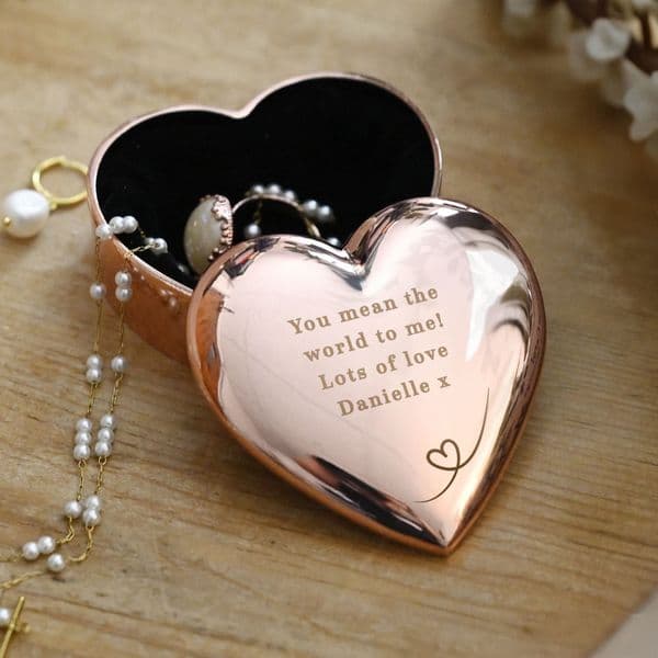 Personalised Rose Gold Heart Shape Trinket Box - Message