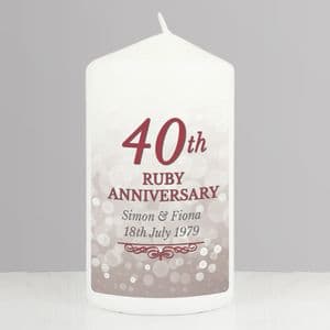 Personalised Ruby 40th Wedding Anniversary Candle Gift