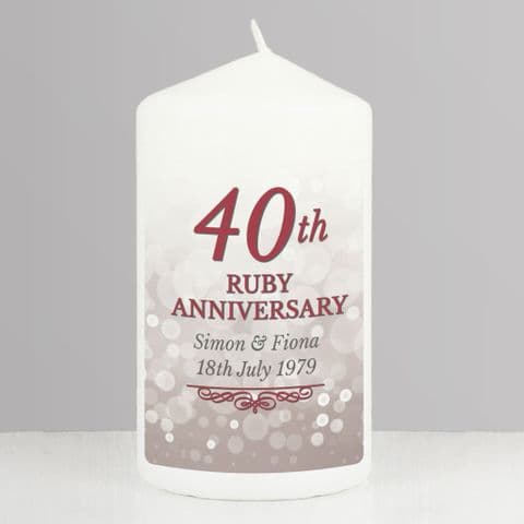 Personalised Ruby 40th Wedding Anniversary Candle Gift