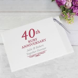 Personalised Ruby 40th Wedding Anniversary Hardback Guest Book & Pen Set