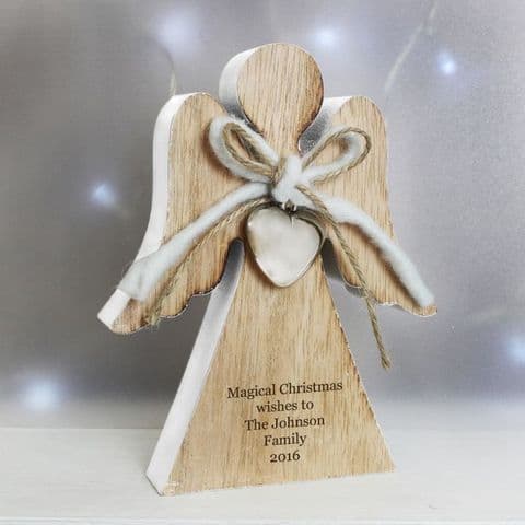 Personalised Rustic Wooden Angel Christmas Decoration Gift