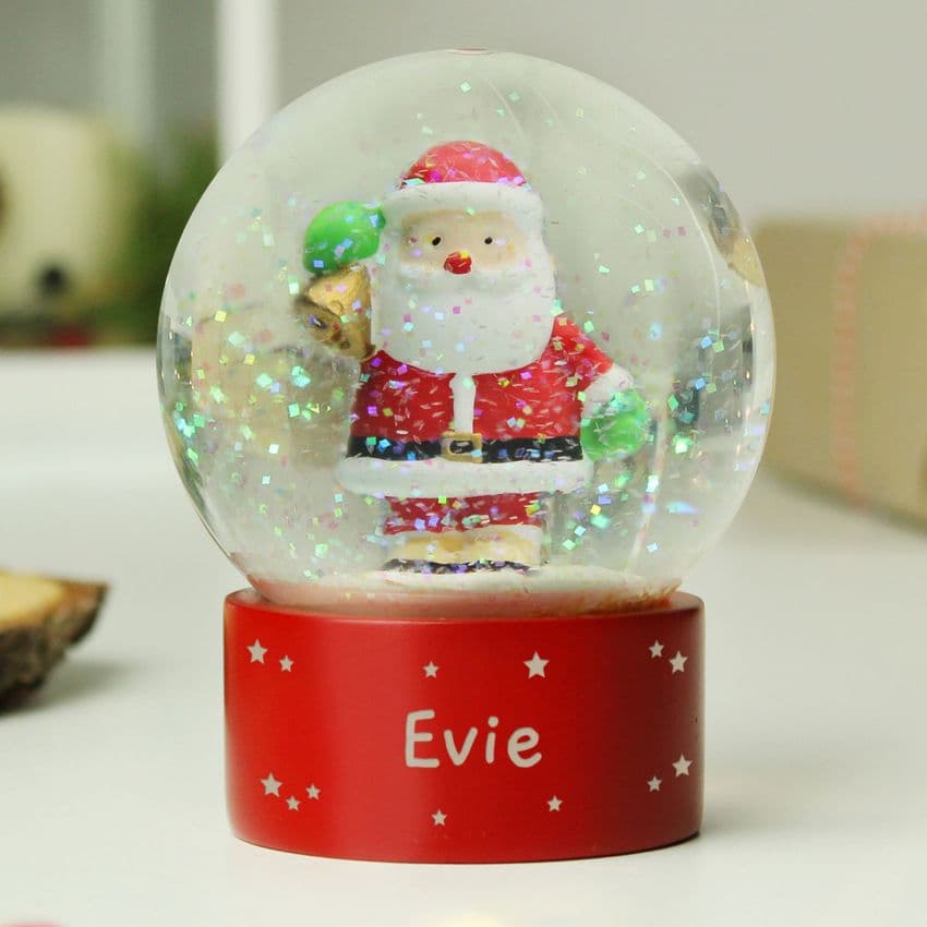 Personalised Santa Christmas Glitter Snow Globe Table Setting Gift engraved with any name