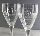Personalised Set Of 2 Crystal Wine Glasses For Anniversary Gift.  Add any message for a beautiful present.