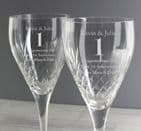 Personalised Set Of 2 Crystal Wine Glasses For Anniversary Gift.  Add any message for a beautiful present.
