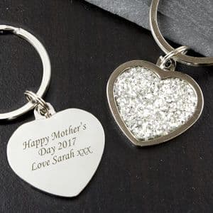 Personalised Silver Diamante Heart Bag Charm or Keyring Gift