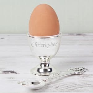 Personalised Silver Plated Egg Cup and Spoon Gift
