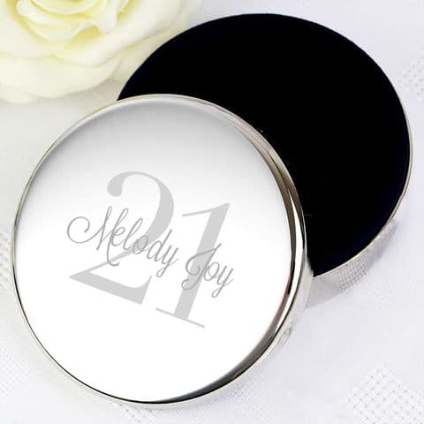 Personalised Silver Plated Round Trinket Box Birthday Gift Add Any Age & Name