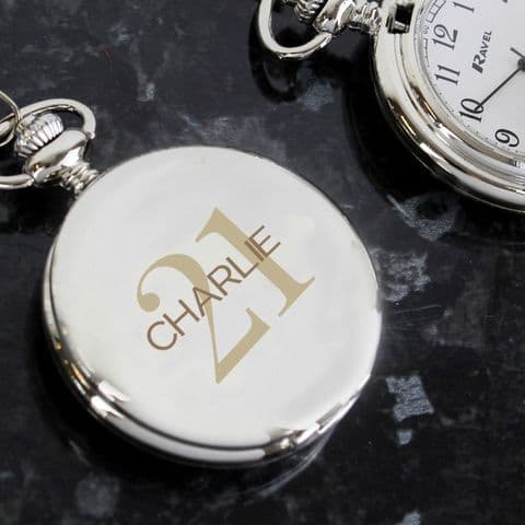 Personalised Silver Pocket Watch Customised Any Age Or Initial