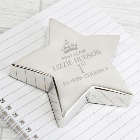 Personalised Silver Star Paperweight Graduation Gift