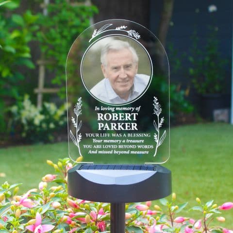 Personalised Solar Light Garden Memorial With Photo