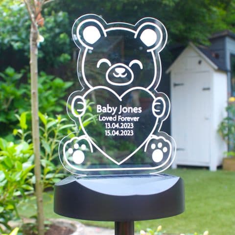 Personalised Solar Light Up Teddy Bear Grave Garden Memorial Tribute Ornament