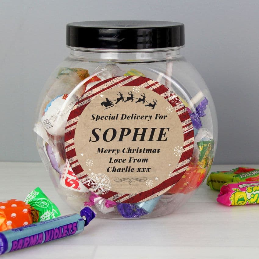 Personalised Special Delivery Mini Sweet Jar Christmas Gift Perfect for table gift at Christmas.