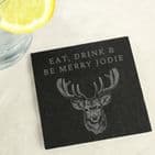Personalised Black Stag Design Slate coaster
