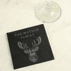Personalised Black Stag Design Slate coaster