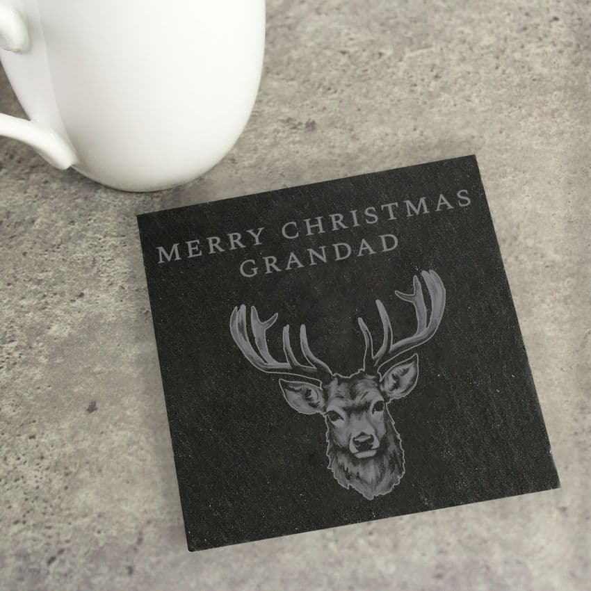 Personalised Black Stag Design Slate coaster