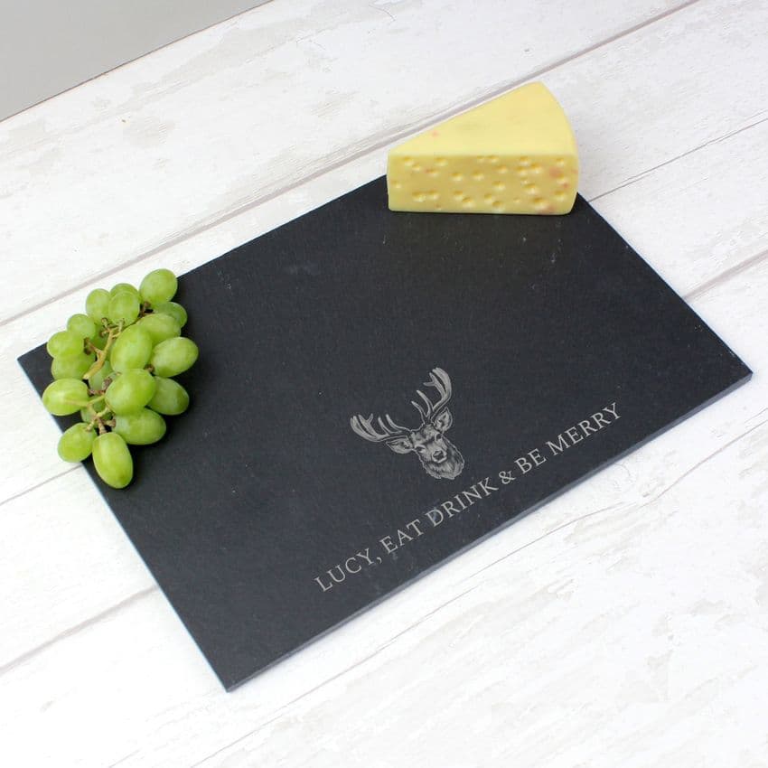 Personalised Black Stag Design Slate Serving Board Platter and place mat