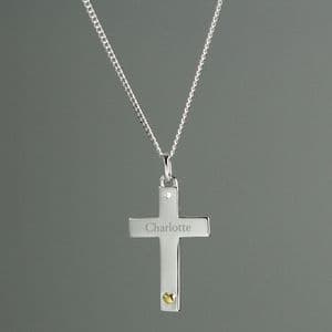 Personalised Sterling Silver Cross With 9ct Gold Heart Necklace