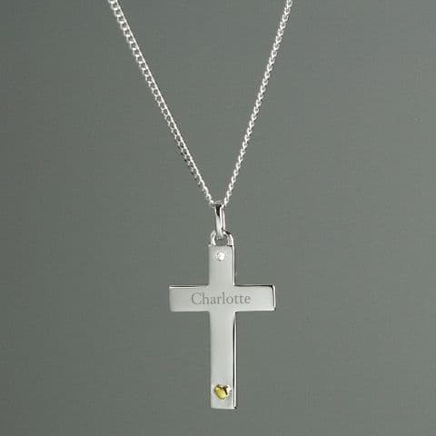 Personalised Sterling Silver Cross With 9ct Gold Heart Necklace
