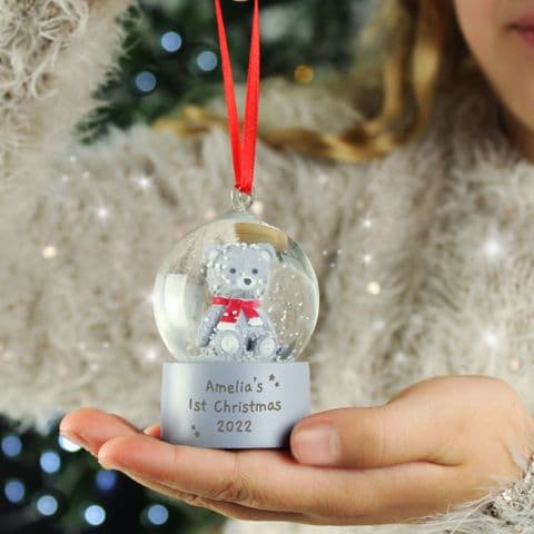 Personalised Teddy Bear Snow Globe Hanging Tree Decoration