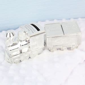 Personalised Train Money Box with 1st Tooth and Curl Trinket Box Gift for Baby