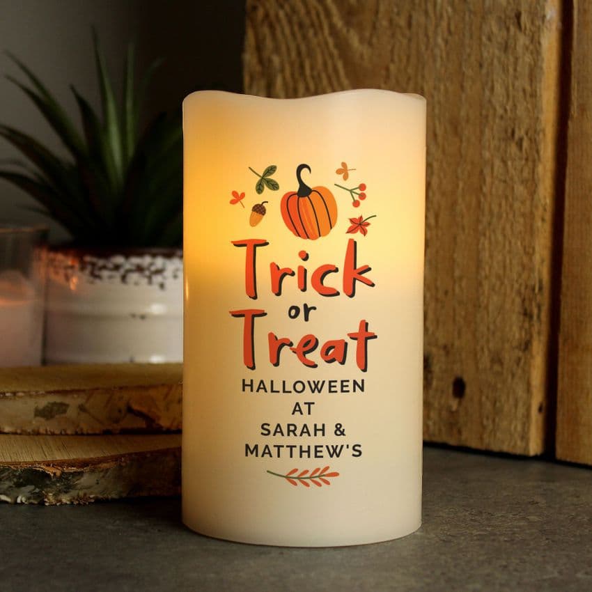 Personalised Trick or Treat LED Halloween Candle Decoration