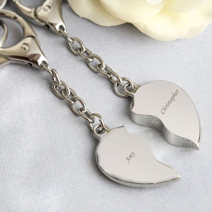 Personalised two hearts matching keyrings anniversary valentines friendship gift