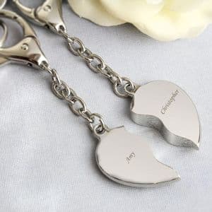 Personalised two hearts matching keyrings anniversary valentines friendship gift