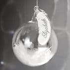 Personalised White Feather Christmas Bauble Gift Keepsake.  Engrave with any name for a truly unique Christmas gift.