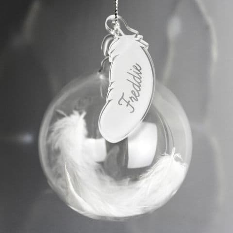 Personalised White Feather Christmas Bauble Gift Keepsake Any Name