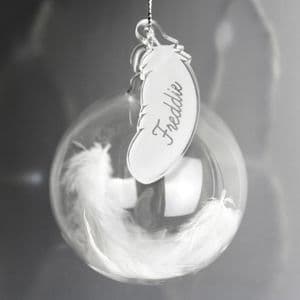 Personalised White Feather Christmas Bauble Gift Keepsake Any Name