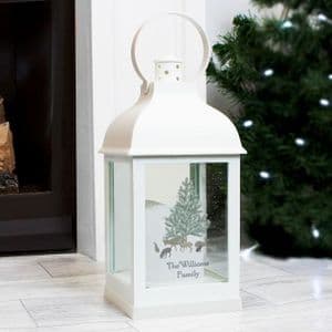 Personalised White Flameles Candle Lantern - White Lantern with realistic flickering flame candle