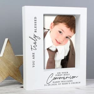 Personalised White Holy Communion Box Style Standing Photo Frame 5x7