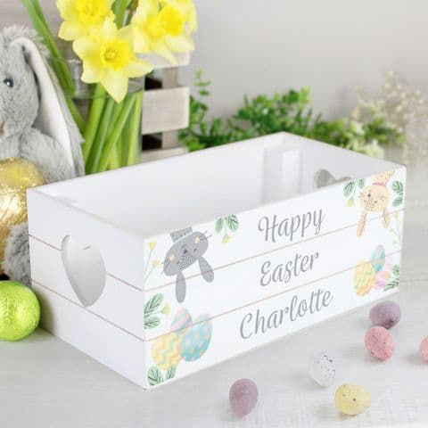 Personalised White Wooden Small Easter Crate